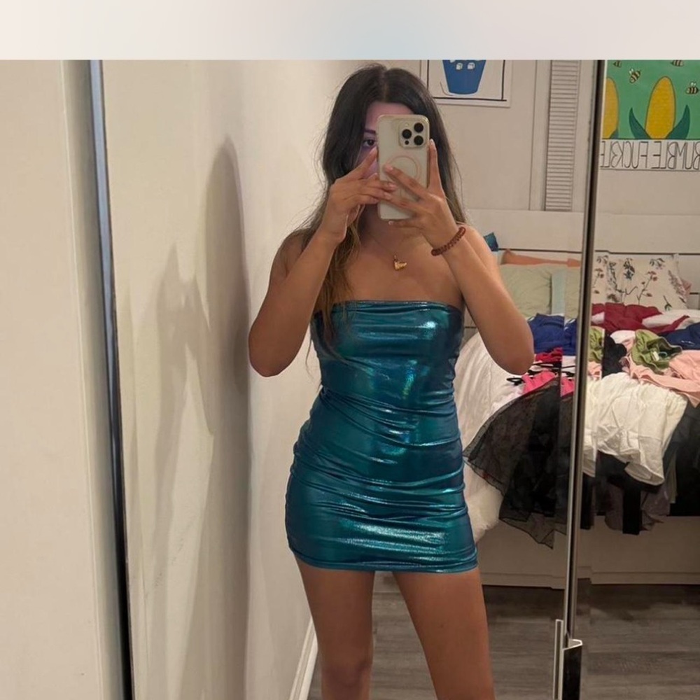 SHEIN Shiny Blue Mini Dress